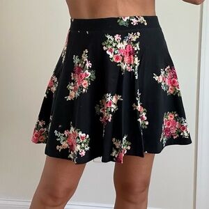 Knit Floral Print Flare Mini Skirt